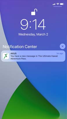 AXUS travel app notification lock screen